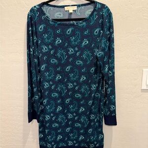Michael Kors Teal Paisley Long Sleeve Dress